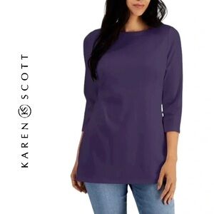 Karen Scott 3/4 Sleeve Boat Neck Purple 1X Plus Size Top EUC